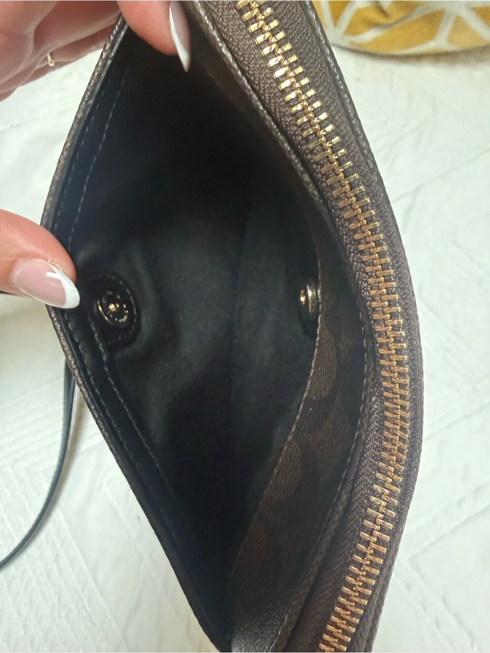 Coach Dark Brown Signature Leather Crossbody with Gold Logo